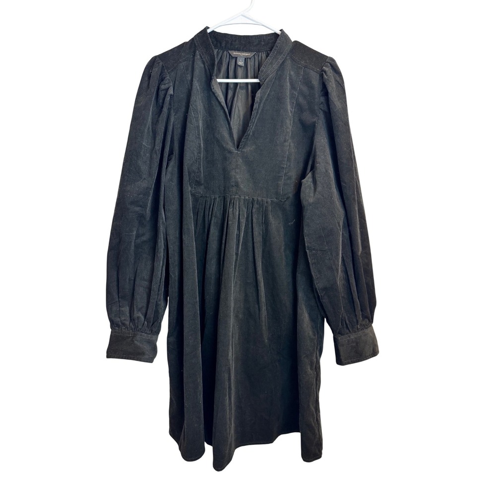 Banana Republic Black Corduroy Puff Sleeve Babydoll Mini Dress Womens Large Core